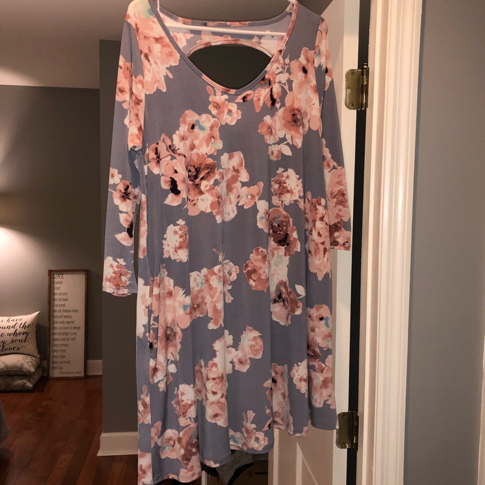 Gray & Pink Floral Dress